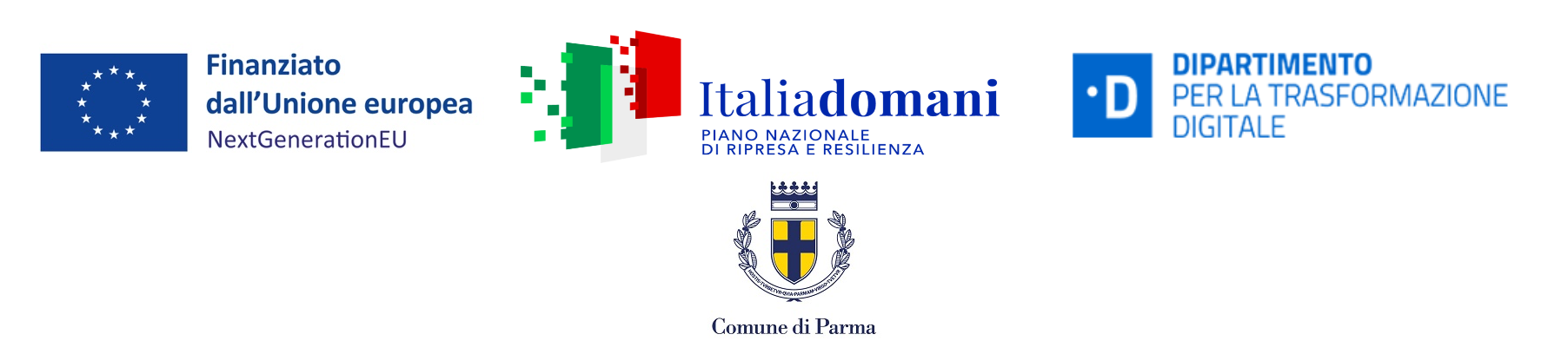 Finanziato dall'Unione Europea NextGenertion EU, Italia domani piano nazionale di ripresa e resilienza, Dipartimento per la trasformazione digitale, Comune di Parma