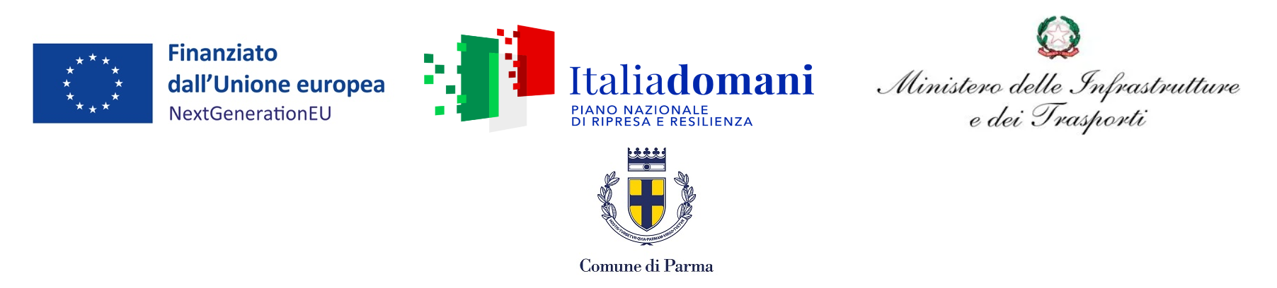 Finanziato dall'Unione Europea NextGenertion EU, Italia domani piano nazionale di ripresa e resilienza, Ministero delle infrastrutture e dei trasporti, Comune di Parma
