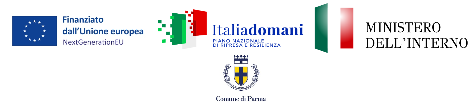 Finanziato dall'Unione Europea NextGenertion EU, Italia domani piano nazionale di ripresa e resilienza ministero dell'interno Comune di Parma