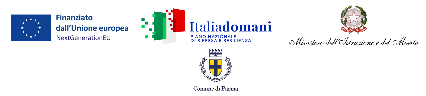 Finanziato dall'Unione Europea NextGenertion EU, Italia domani piano nazionale di ripresa e resilienza, Ministero dell'istruzione e del merito, Comune di Parma
