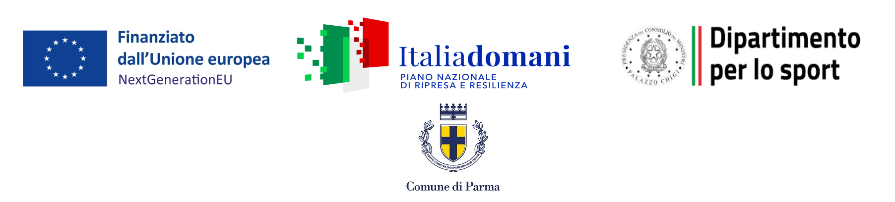 Finanziato dall'Unione Europea NextGenertion EU, Italia domani piano nazionale di ripresa e resilienza, Dipartimento per lo sport, Comune di Parma